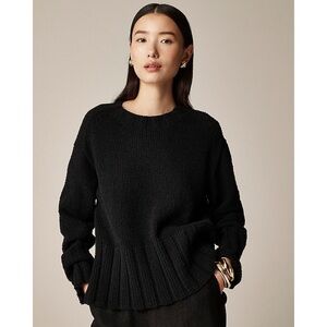 NWT J. Crew Marina Sweater in Textured Cotton Blend Black Chunky Knit
